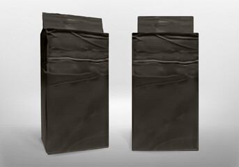 Two black color coffee packaging . Mockup. Realistic coffee packaging 3d on the white background