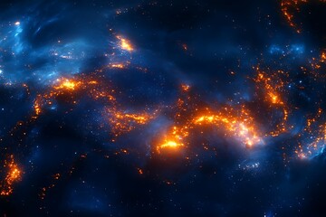 Cosmic Nebula with Bright Stars and Flames