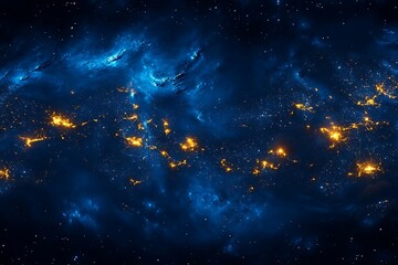 Cosmic Nebula with Golden Stars