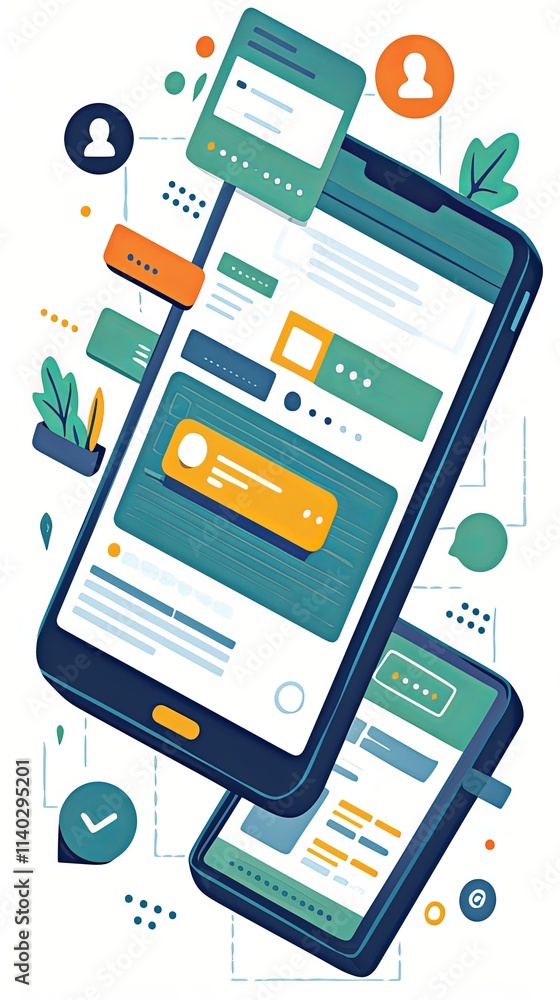 Poster illustration of modern mobile applications with user-friendly interface designs