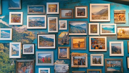AI generator images of postcards display beautiful photos arranged in an orderly manner, such as photos of tourist attractions, landmarks, or family portraits.