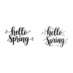 Hello Spring - Hand drawn inspiration quote. 