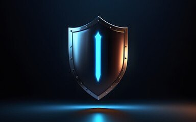 A sleek, glowing shield, floating in a gradient-filled dark background