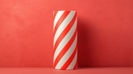 Obesity Chronic concept. Red and white striped cylinder on solid red background, festive vibe