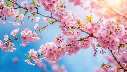 Obraz premium silhouette of cherry blossom branch in spring against sky