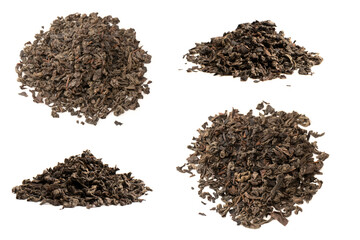 Dried tea leaves isolated on a white background.