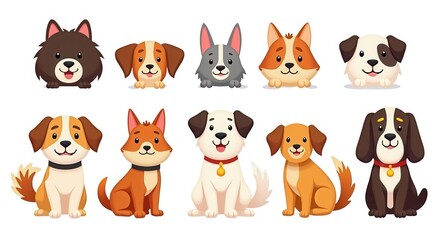 Obraz premium Cute Cartoon Dog Collection with Diverse Breeds in a Playful Illustration Style â€“ Perfect for Kidsâ€™ Projects and Pet-Themed Designs