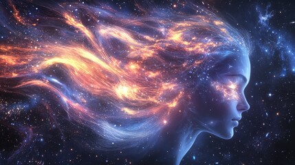 Fototapeta premium Cosmic Consciousness: A Woman's Profile Emerging from a Starry Sky