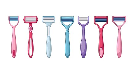Collection of Colorful Shaver Illustrations for Grooming and Personal Care, Featuring a Variety of Razor Designs.