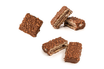 Chocolate coconut wafer bar isolated on white background.