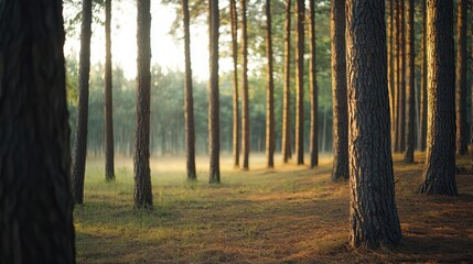 Fototapeta premium Mindfulness calmness and introspection in a tranquil forest landscape morning light nature's embrace