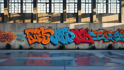 abstract graffiti on the wall of an abandoned factory, industrial background