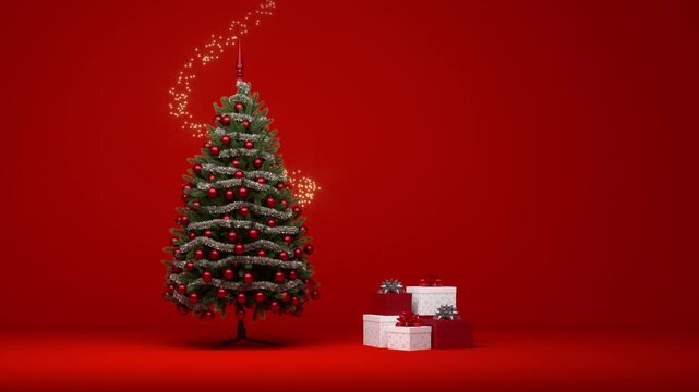 abstract christmas tree with fairy lights effect - 3D rendering 4K