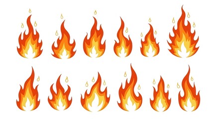 Collection of Fire Flame Illustrations with Various Shapes and Designs for Creative Use
