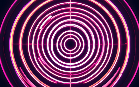A minimalist target, glowing with concentric rings of radiant neon light - Powered by Adobe