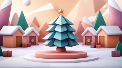 Obraz premium 3D Christmas Tree in Winter Wonderland Scene