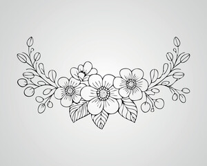 Hand-Drawn Floral Frame with Leaves and Flowers