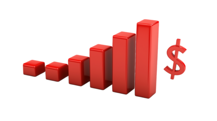 Red Bar Graph and Dollar Sign for Business Metrics Analysis and Reporting