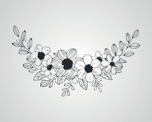 Hand-Drawn Floral Frame with Leaves and Flowers