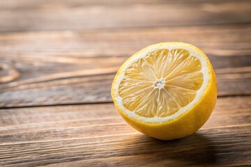 Silhouette of lemon cut in half on wooden table with natural light