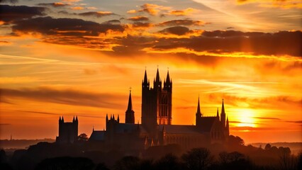 Naklejka premium Silhouette of Lincoln Cathedral at sunset