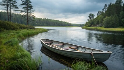Obraz premium A rowboat floating on a river