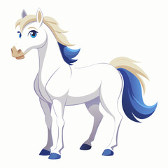 Watercolor White Stallion Cartoon Vector Illustration - Elegant Horse Animation Isolated on White Background