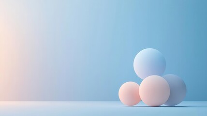 Fototapeta premium Minimalistic composition of pastel spheres against a soft gradient background for modern design and abstract art. digital marketing and branding engagement concept.