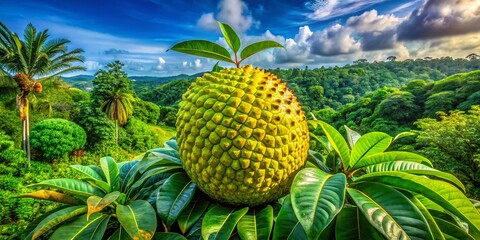 Fototapeta premium Ceiba Pentandra Fruit Panoramic: Kapok Tree, Cotton Tree, Silk-Cotton Tree, Huge Fruit, Tropical Fruit, Panoramic View, Amazing Nature, Seed Pod, Botanical Photography