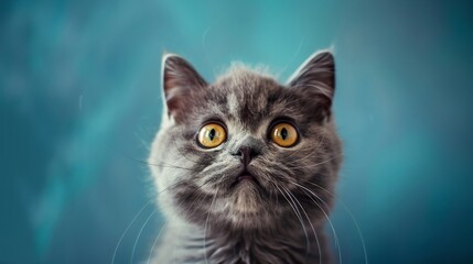 Grey kitten with golden eyes and a curious expression.