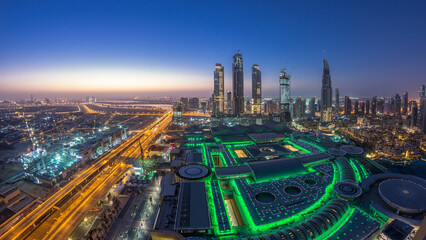 Dubai downtown night to day timelapse. Top view from above