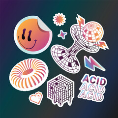 Colorful Sticker Collection with Retro Elements