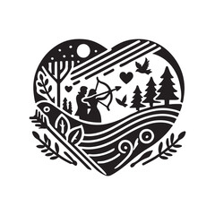 Black Color Valentines Day Silhouette Vector Illustration, Solid White Background.