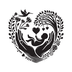 Black Color Valentines Day Silhouette Vector Illustration, Solid White Background.