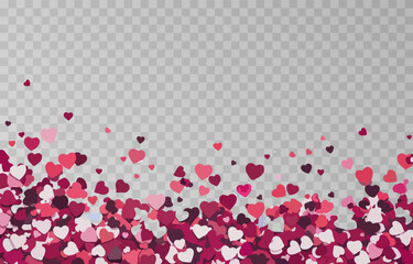 Vector red hearts png. Border of hearts on isolated transparent background. Valentine's day background with hearts.