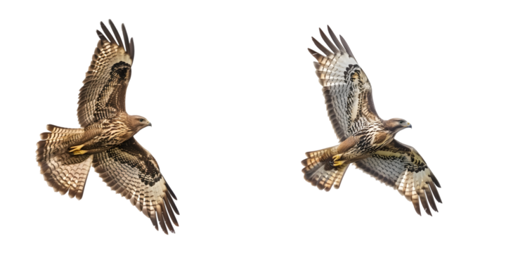 common buzzard in flight isolated on a white background. Generative AI.