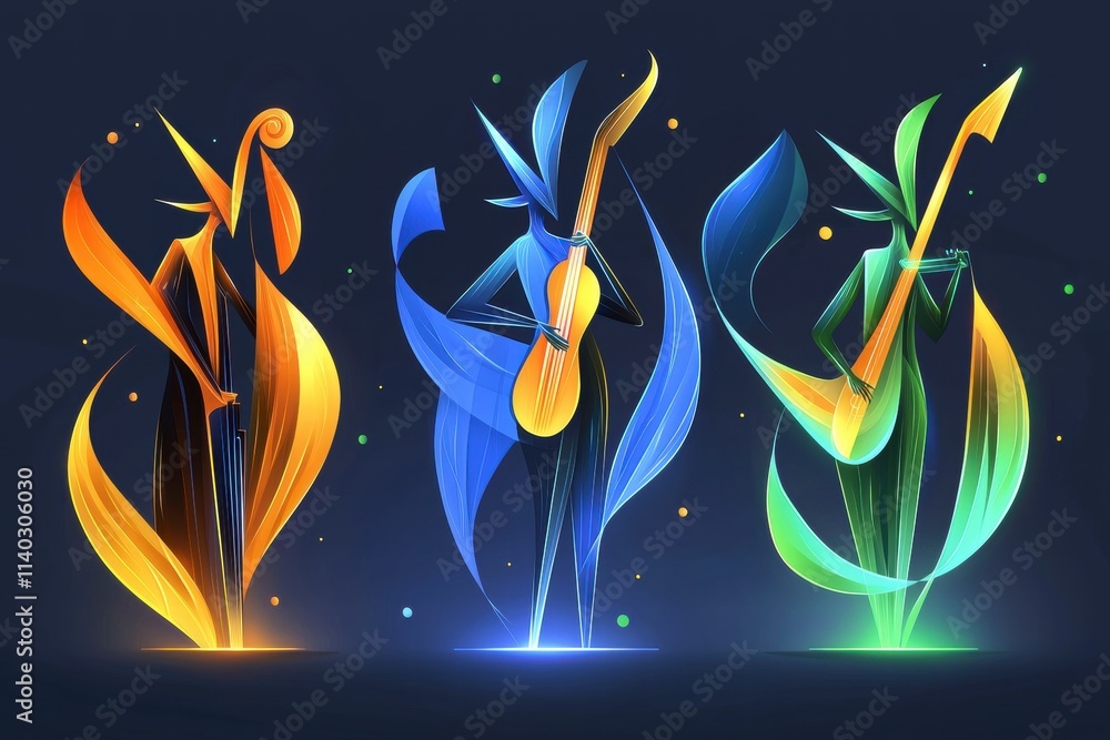 Aufkleber abstract musicians playing string instruments
