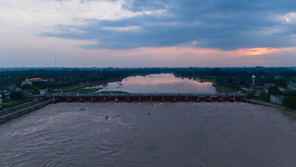 Beautiful light reflect on river at Chao Phraya dam, Chainat, Thailand.
