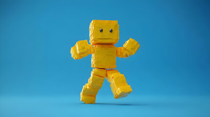 Joyful Yellow 3D Block Figure Walking Animation