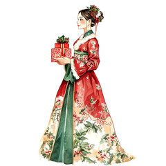 Chinoiserie Christmas Clipart Vector Illustration