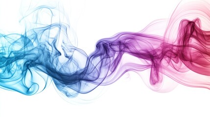 Blue and pink smoke on white background.