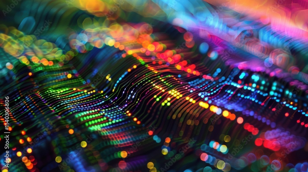 Poster flowing colorful waves of big data create a mesmerizing visual representation, showcasing the dynami