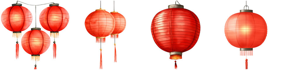 Obraz premium Chinese New Year tradition and harmony, A collection of vibrant red lanterns, showcasing intricate designs and traditional elements, creating a festive atmosphere.