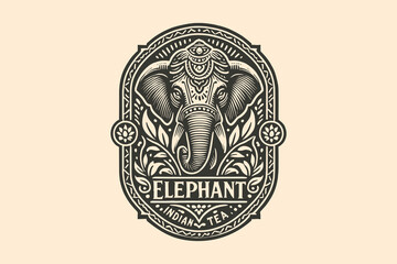  Vintage black Indian elephant emblem, monochrome vector design © Victoria