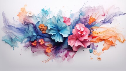 Abstract Floral Ink Splashes Vibrant Hues, Paper Flowers, Artistic Design