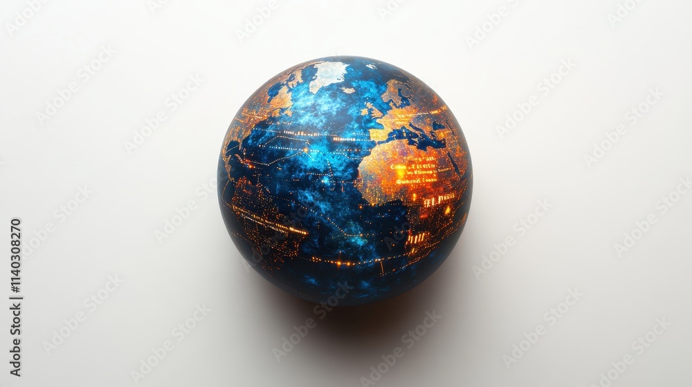 Poster a stylized globe featuring digital data and glowing elements.