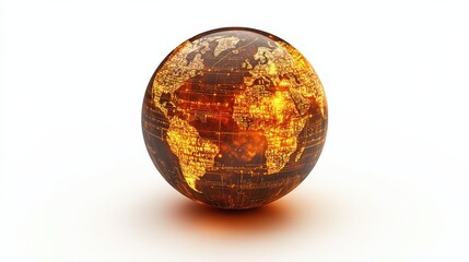 A glowing globe representing a digital world map with warm colors.
