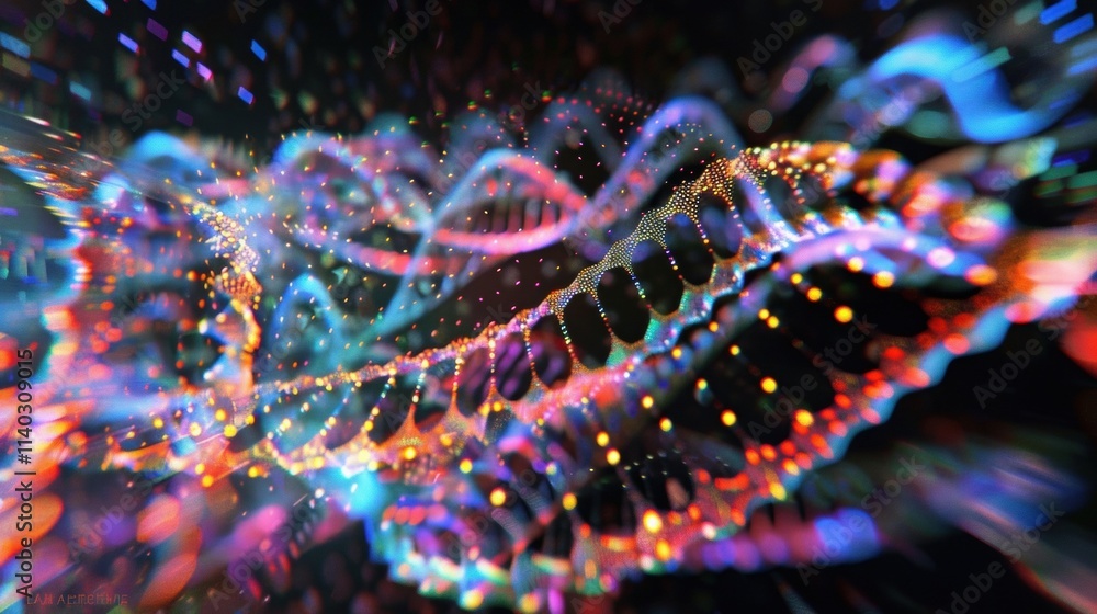Aufkleber colorful dna helix rotating and glowing with big data transferring information in a futuristic techn
