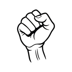 Clenched Fist Outline - Black and White Vector Line Art Symbolizing Strength, Power, Unity, and Protest