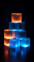 glowing cubes in blue and orange colors